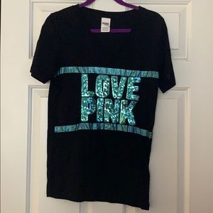 Victoria’s Secret PINK black, teal bling tee